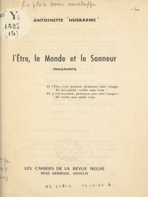 cover image of L'Être, le monde et le sonneur